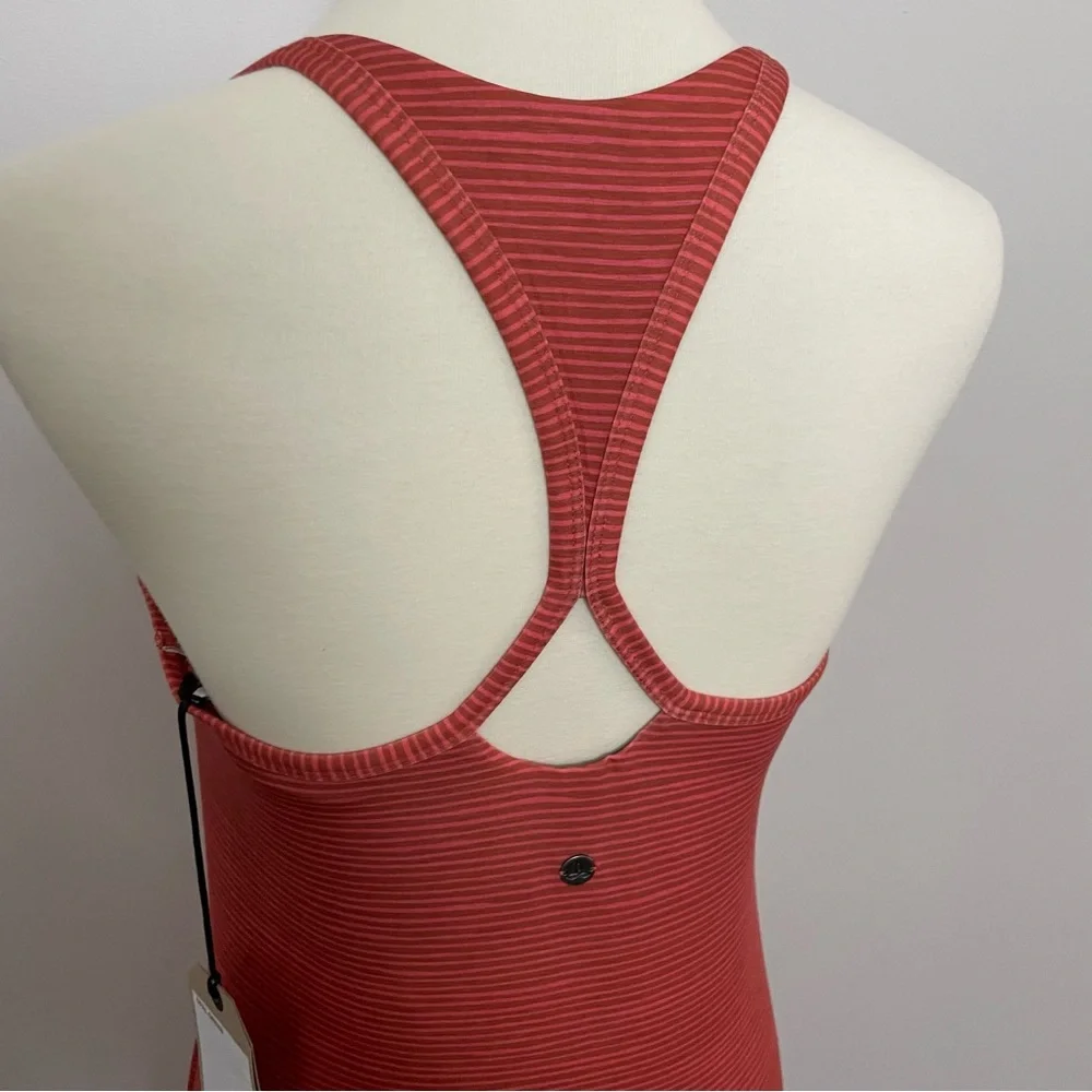 Prana Dress Opal Racerback Shelf Bra Pocket Athleisure Striped Pink Coral Rust